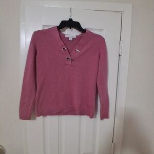 Madison Pink V-Neck Sweater with Button Accents